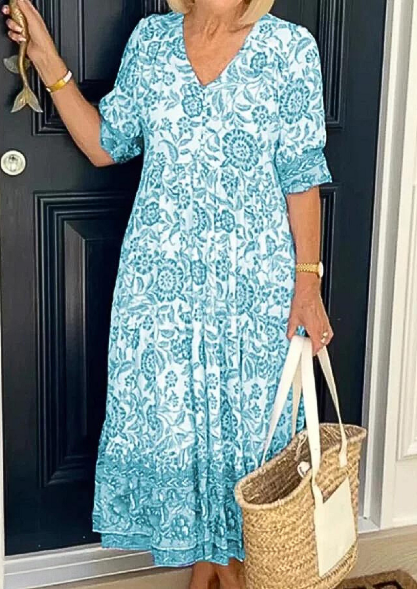 Vestido floral de algodón con cuello en V Camilla™