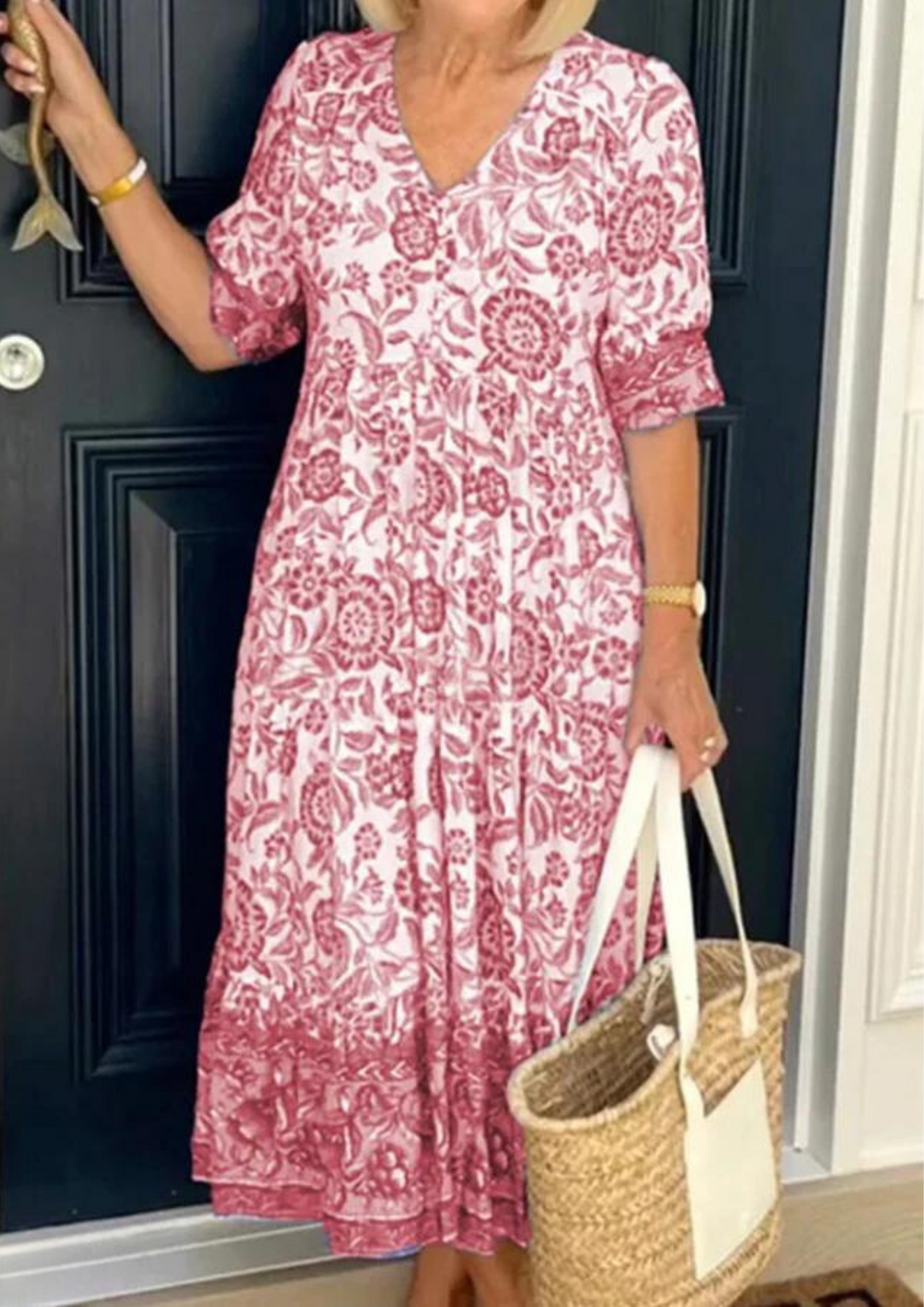 Vestido floral de algodón con cuello en V Camilla™