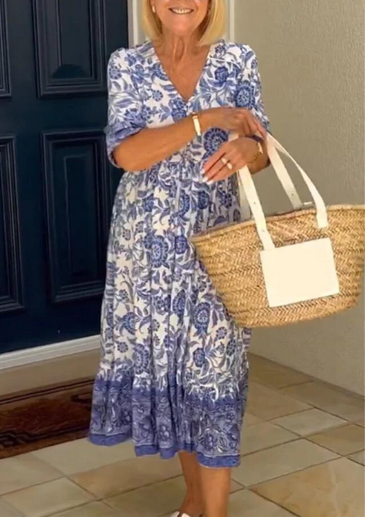 Vestido floral de algodón con cuello en V Camilla™