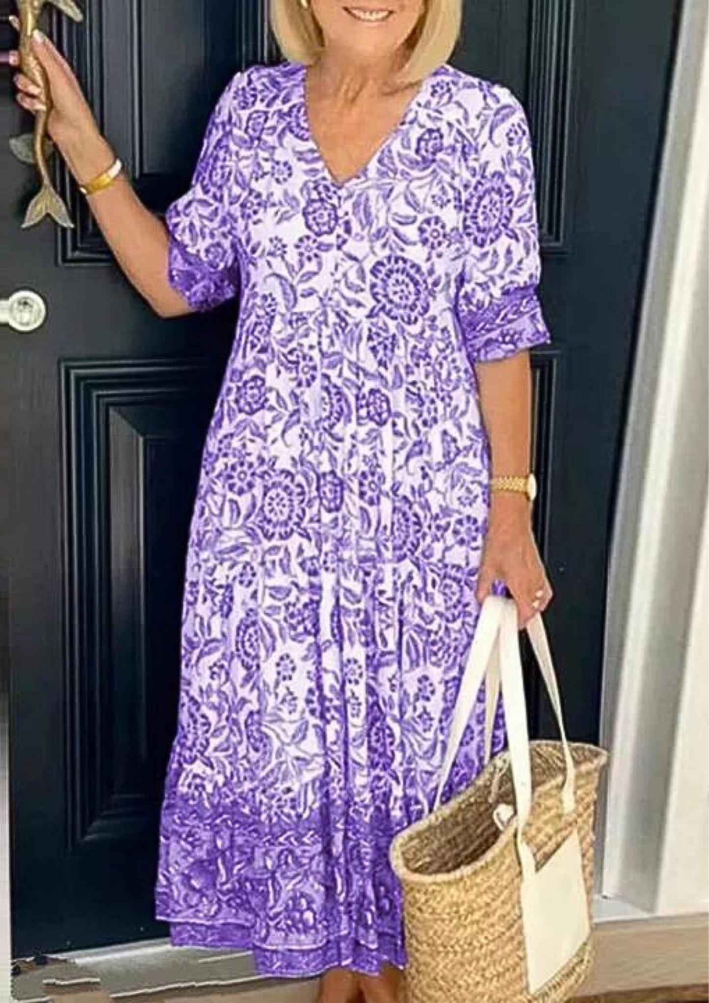 Vestido floral de algodón con cuello en V Camilla™